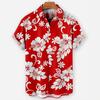 Hawaiian Casual Floral Striped Short-sleeve Collared Shirt
