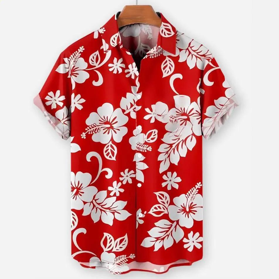 Hawaiian Casual Floral Striped Short-sleeve Collared Shirt