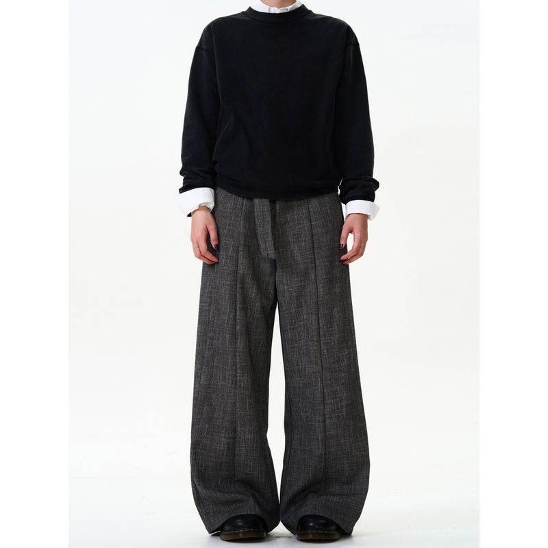 Madwitch Retro Old Money Style Drape Casual Suit Pants Men and Women Loose Flower Gray Texture Fancy Straight-leg Pants