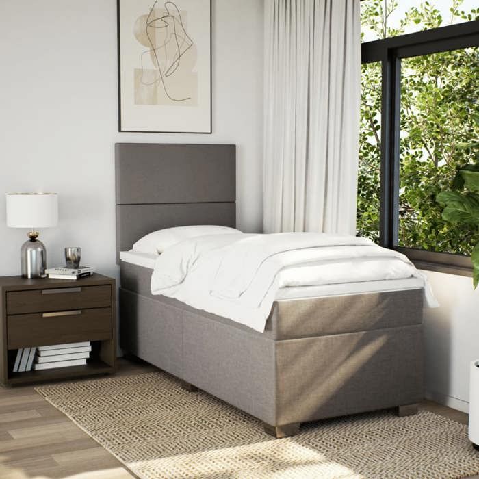 Cadre de lit avec matelas - Maison Exclusive - 90x200 cm - Tissu taupe - Lumières LED réglables