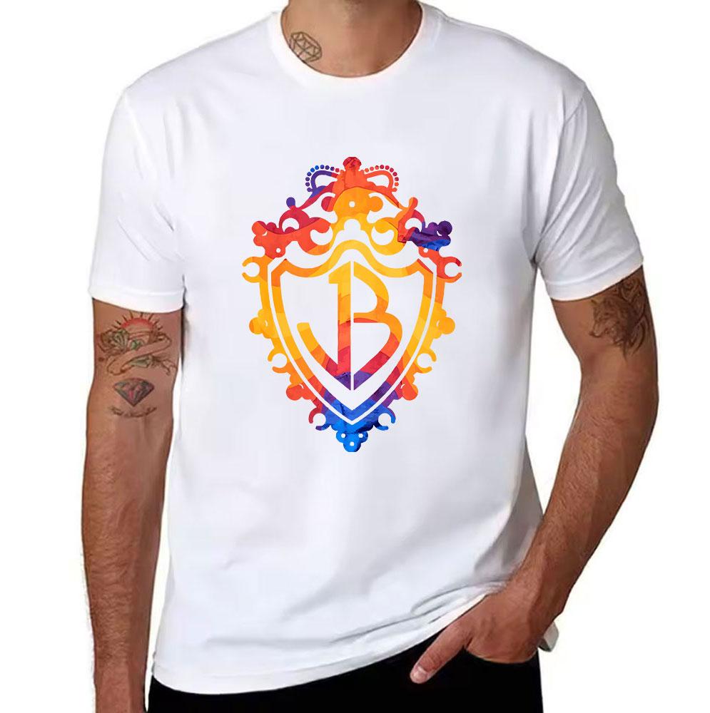 Unisexs Cotton TShirt with Colorful Vintage Shield B Logo Casual Crew Neck Short Sleeve Tee for Daily Wear