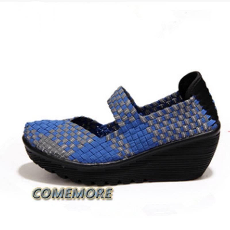 Womens Sandals Platform Slip On Stretch Fabric Braided Shoes Chunky Wedges Fashion Casual Beach Summer Round Head Anti Slip 2024