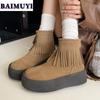 Fringe Flats Platform Women Ankle Boots Suede Shoes 2025 Trend Designer Casual Walking Chelsea Snow Boots Winter Mujer Botas