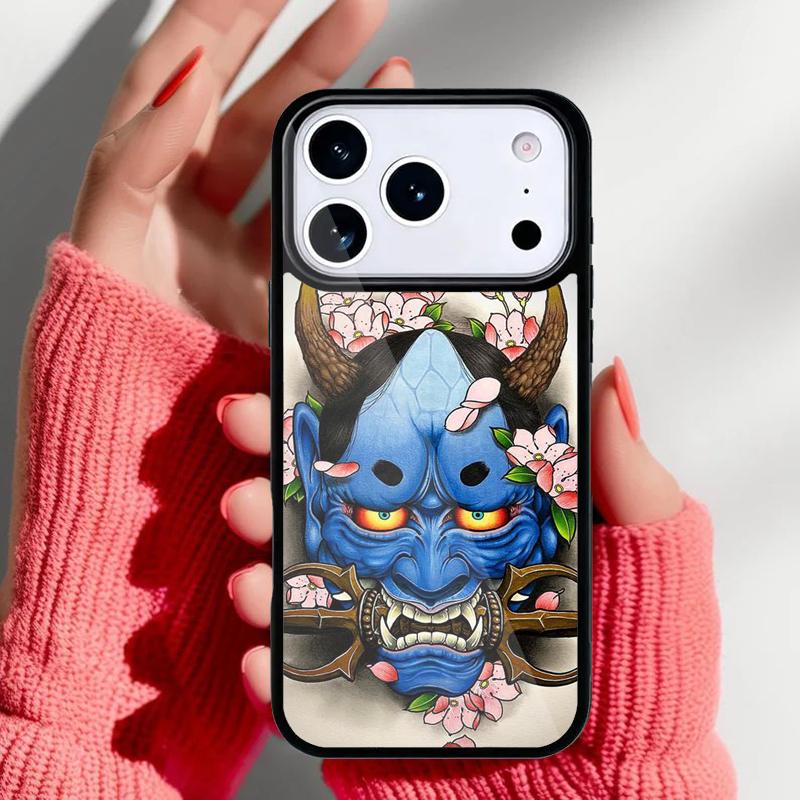 Oni Hannya Demon Mask Phone Case for iPhone 17 Air 16e 15 14 13 Pro Max Back Cover for 12 11 Pro Coque