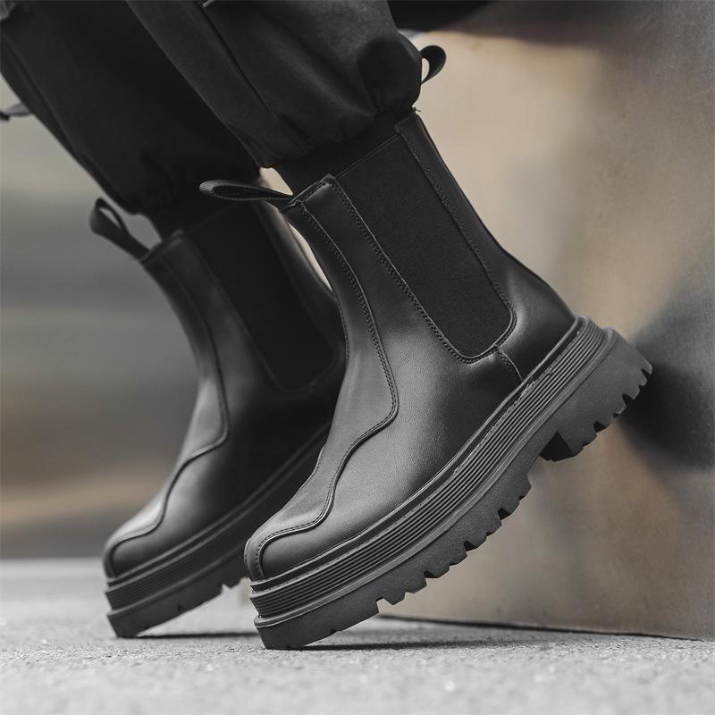 Черные сигаретные челси ботинки мужские британский прилив ins высокий верх платформа локомотив интернет-знаменитость ботинки мартин 44162-J