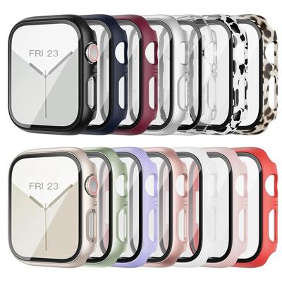Закаленное стекло+чехол для Apple Watch series 9 8 7 41мм 45мм 42мм ПК бампер Защитная пленка на экран чехол iWatch 6 5 4 se 44мм 40мм оболочка