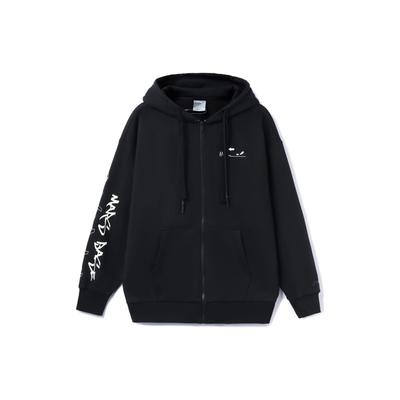 Li Ning CF Sports Lifestyle Series однотонный узорчатый толстовка с капюшоном на молнии с длинным рукавом унисекс толстовка черная AWDRG43-1