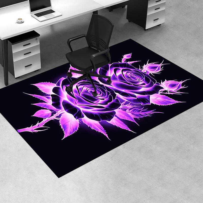 Charming Purple Glowing Rose Chair Mat Office Carpet, Oversized Rug for Home Decor, Sofa Mat, Desk Pad Gift, Suitable for Bedroom, Living Room