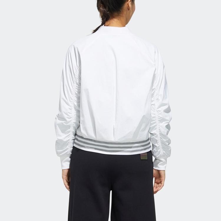 Adidas Wrinkled Logo Bomber Jacket Casual Sports Outerwear Women White FU6228