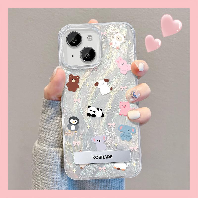 Подходит для Apple 15 Чехол для мобильного телефона Летний Iphone14promax Милая мультяшная подставка с животными 13 перьев пряжи 12 больших отверстий