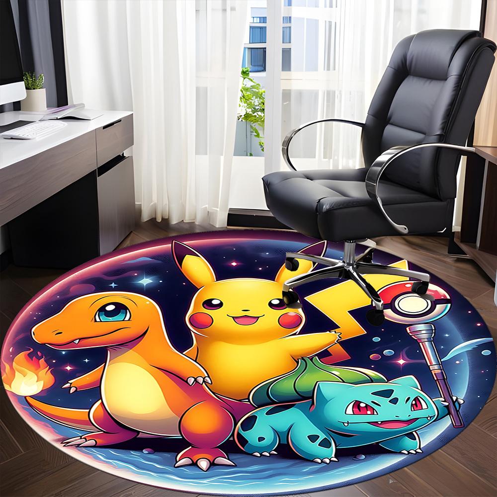 1pc Pokémon Charmander, Pikachu Carpet, Round Non-Slip Durable Large Size Office Carpet, Suitable for Office yy250908024