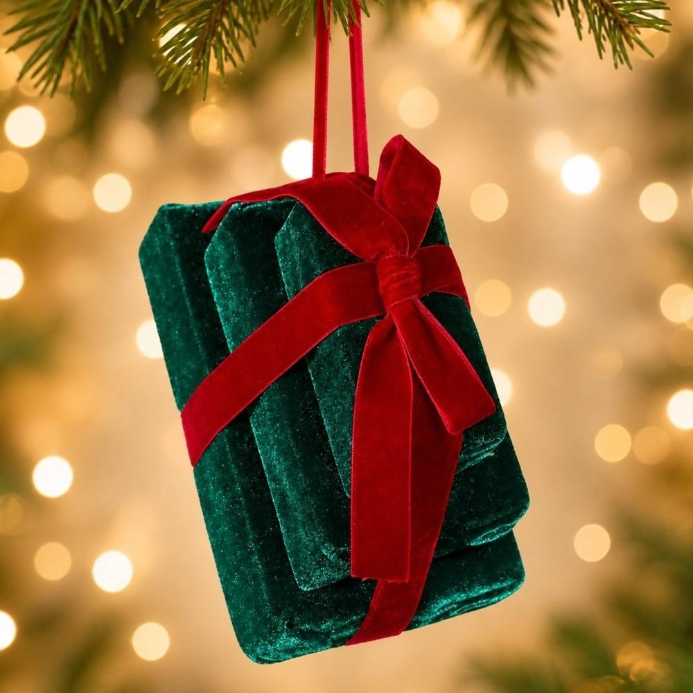 with Bow Christmas Plush Gift Box Pendant Stacked Gift Box Shape Xmas Hanging Pendant Home Decor