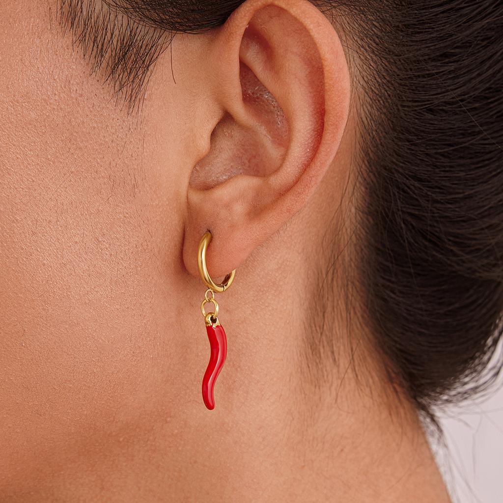 Youthway Stainless Steel  Gold Color Plated Oil-Dripping Chili Pepper Dangle Earrings For Everyday Commuter Dangle Earrings