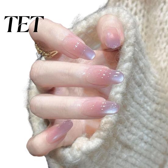 Clear Fake Nails 10Pcs Cats Eyes Press on Kit, Glossy Almond Stick-on Nails, Reusable Nail Salon Quality Long Glue False for Women Girls Press-on