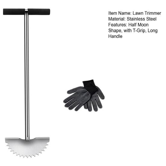 Скребок для обрезки полумесяца в форме полумесяца, Т-образная ручка, острый зубчатый ручной триммер из нержавеющей стали с ручкой, газонокосилка, садовое оборудование