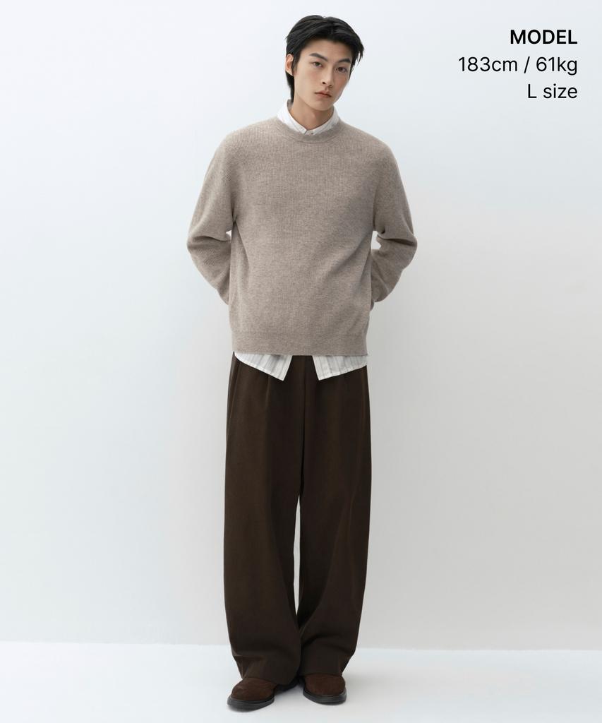 MUSINSA STANDARD [Victoria Wool] Minimal Ribbed Crew Neck Knit [Oatmeal]