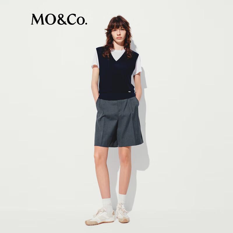 MO&Co. 100% Шерсть ягненка Вязаный жилет с V-образным вырезом