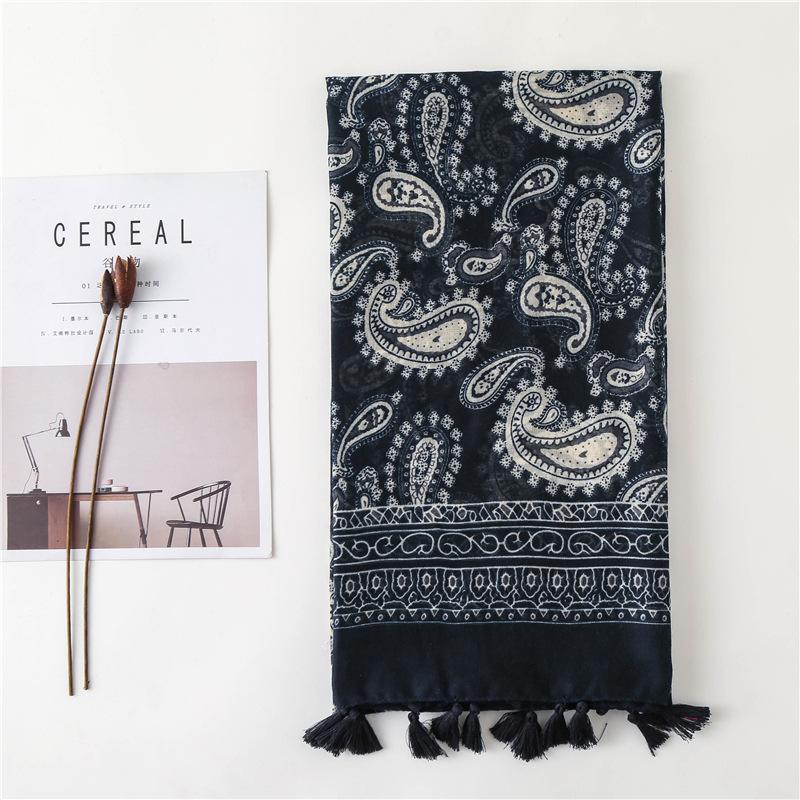 New Stylish Blue and White Wavy Scarf with Tassels for Women, Perfect for Spring and Summer, Travel, Beach, and Casual Wear