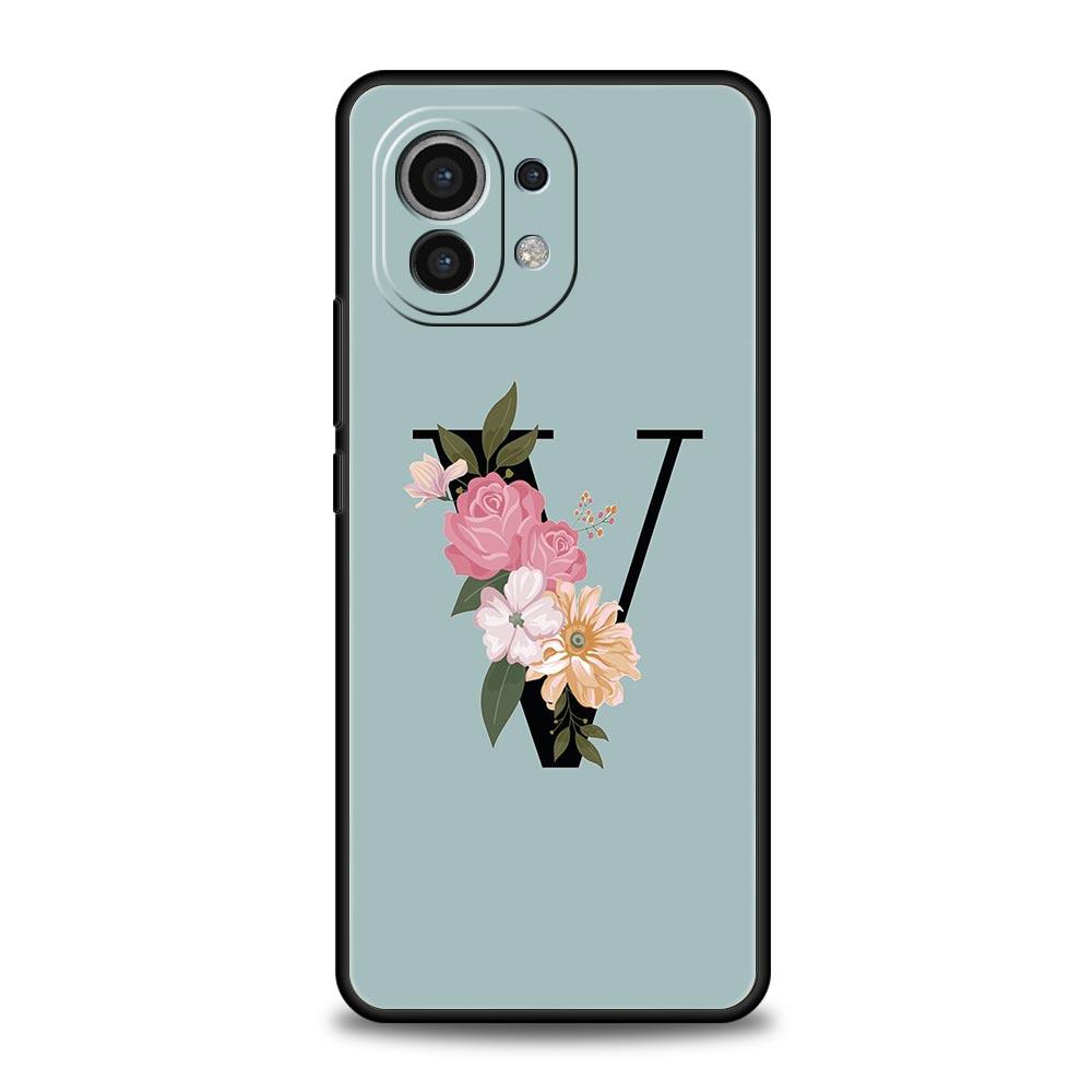 Чехол для телефона с цветочными буквами S для Xiaomi 14 13 12 11 Lite 13T 12T 11T Pro 9T Mi Poco X6 X5 M3 X3 Pro F5 F4 F3 5G, черный чехол