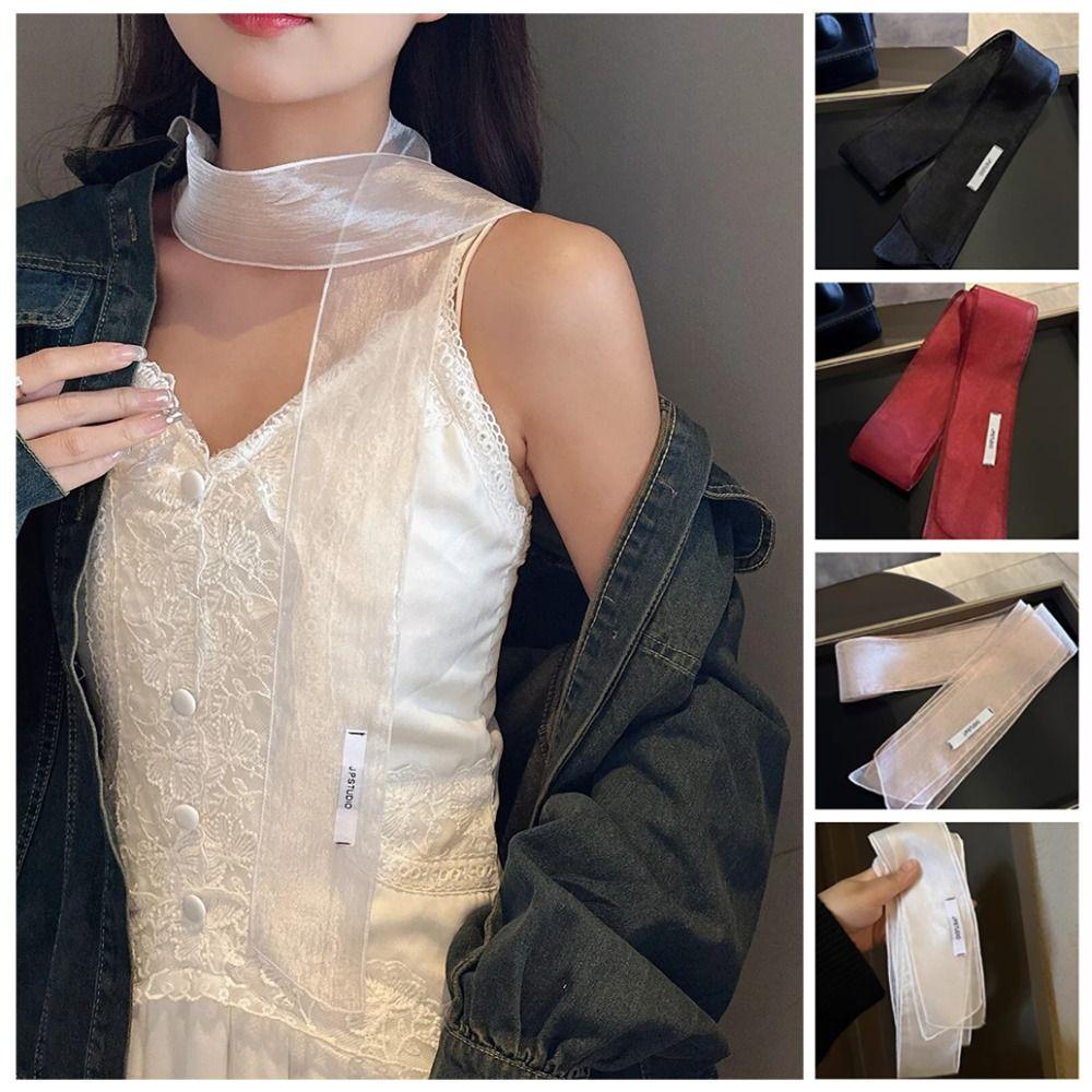 Silk Material Silk Scarf Thin Long Narrow Scarf Fashion Decorative Scarf  Women