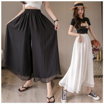 Широкие брюки женские летние новые эластичные талии повседневные тонкие свободные и тонкие брюки с девятью точками женские