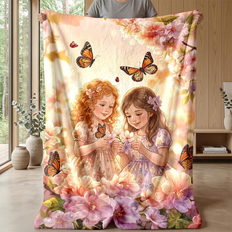 Skulls, Roses, and Butterflies Theme blanket Lightweight Warm Flannel Blanket Decorative Throw Blanket for Home Decoration
