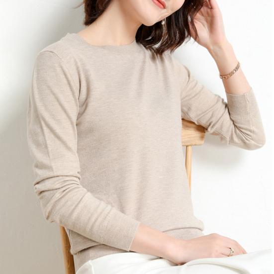 Женский свитер с круглым вырезом, длинным рукавом и вязаной отделкой в рубчик, однотонный, теплый пуловер, трикотаж