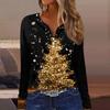 Длинные рукава женские топы с цветочным принтом винтажная мода повседневные свободные с V-образным вырезом рубашки больших размеров Рождество