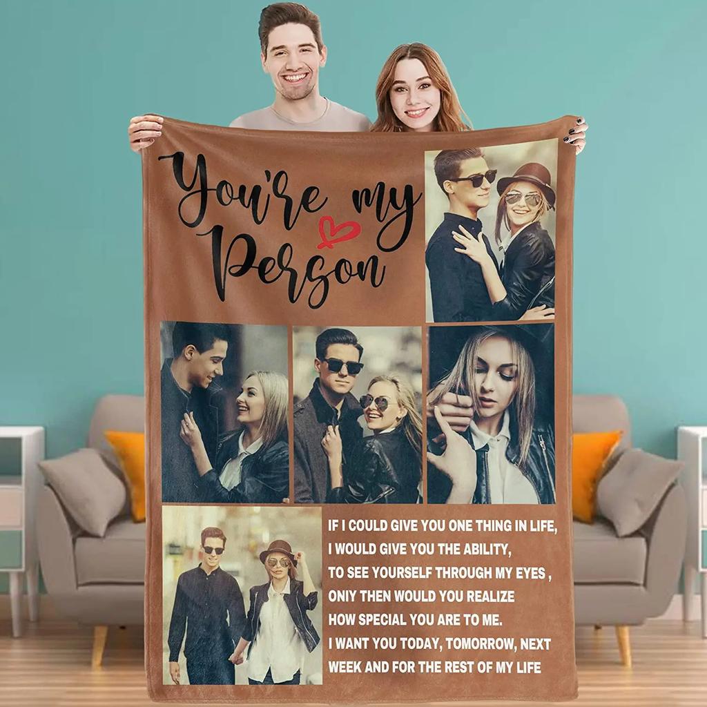 Personalized With Photo Blankets Collage Text Flannel Blankets Family Couple Friends Gifts