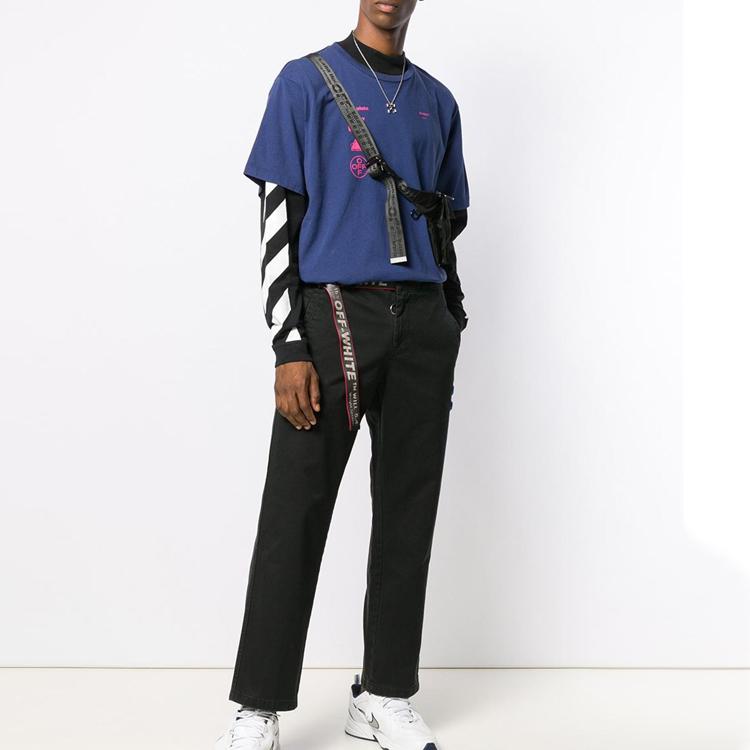 Off-White Футболка мужская свободная с коротким рукавом и принтом масляной живописи Mariana, цвет синий OMAA038E191850053088