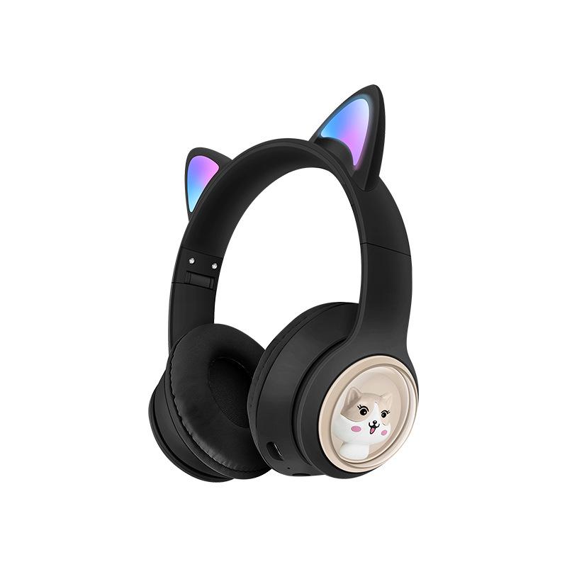 AKZ-07 Мультяшные Bluetooth-наушники с RGB-ушками кошки и мощным басом