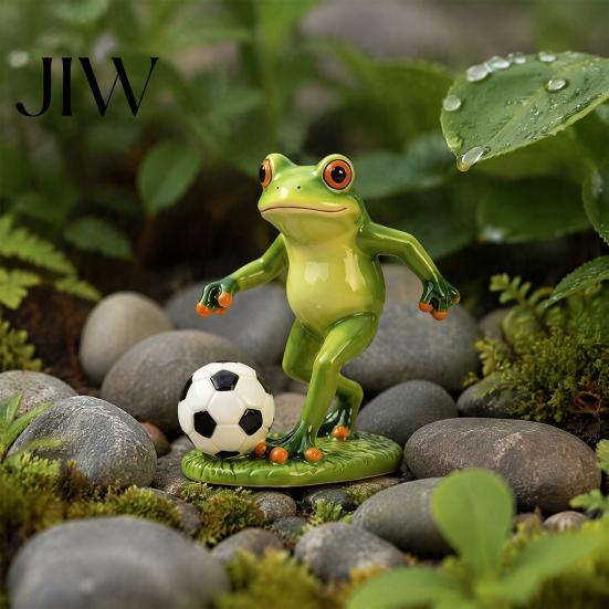 Frog Statue for Garden Football Player Statue, Cute Whimsical Stable Resin Figurine Outdoor Indoor Table