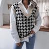 Women's Autumn and Winter V-neck Chibi Check Casual Loose Knitted Sweater Vest