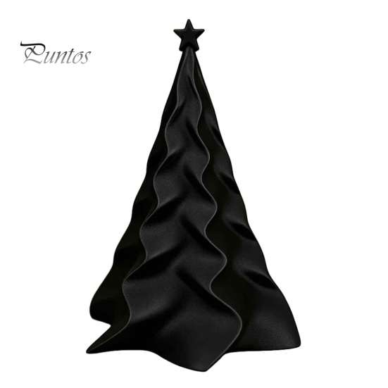 Mini Christmas Tree Desktop Ornament 3D Printed Pleated Ornament, Small Wavy Holiday Table Decor Decoration with Star Topper for Home Office
