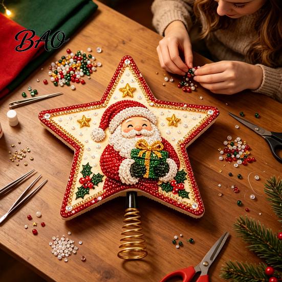 Creative Holiday Gift Ideas DIY Christmas Tree Topper Star Kit with Faux Pearl & Rhinestone Materials, Santa Snowman Reindeer Interactive Family