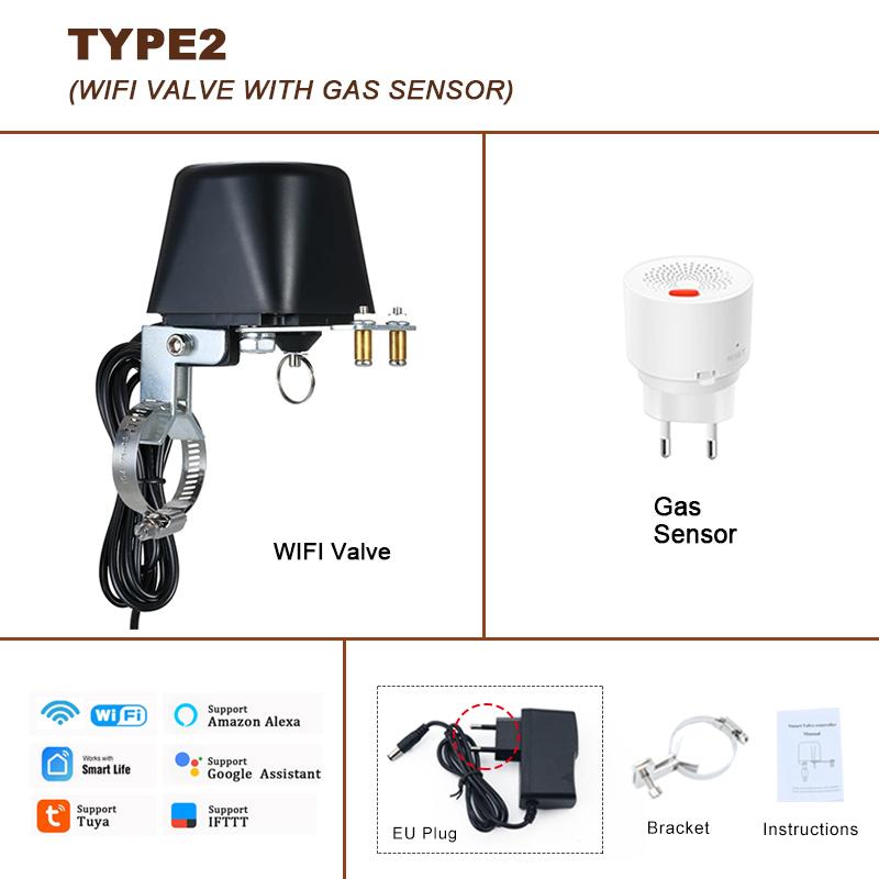 1/2" 3/4" 1" Умный газовый клапан Tuya WIFI Садовый таймер отключения воды Контроллер для полива с датчиком воды/газа Alexa Google