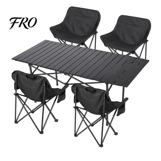 Lawn Chair Table 5Pcs Collapsible Set with 4 Single Chairs 1 Table, Heavy Duty Folding and Chair, Portable Camping for Outdoor, Hiking, Travel, Patio