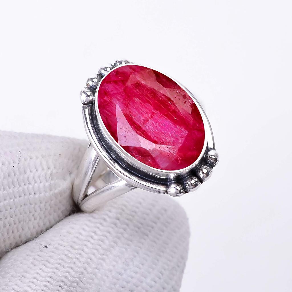 Ruby - Dyed Quartz 925 Sterling Silver Ring V2497, Red Ring, Oval Ring, Valentin's Day Gift, Gift For Her, Birthday Gift, Handmade Jewelry, Silver Jew