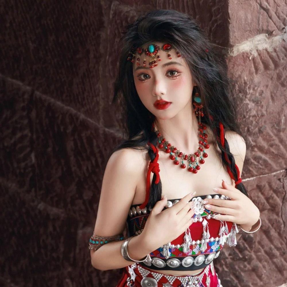 Этнический Стиль Этнический Стиль Цепочка на Лоб Серьга Бусины Кисточки Повязки на Голову Фестивальные Головные Украшения