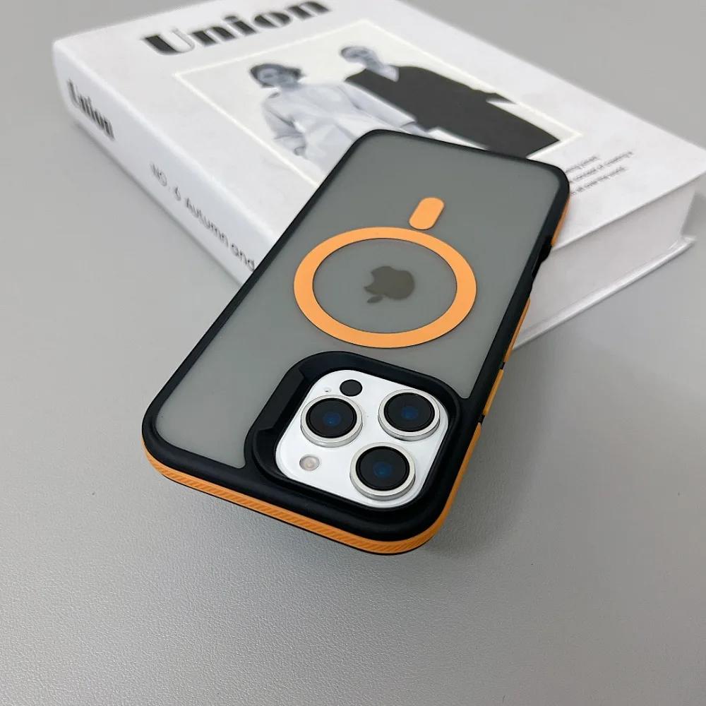 Роскошный магнитный цветной матовый полупрозрачный бронированный противоударный чехол для iPhone 11 12 13 14 15 16 ProMax Magsafe Wireless Charge Cover