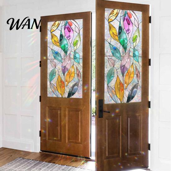Decorative Window Film Rainbow Privacy Film, Stained Glass Pattern Sticker, Static Sunlight Reflecting Sticker Cling, Sun Blocking Reusable Decals for