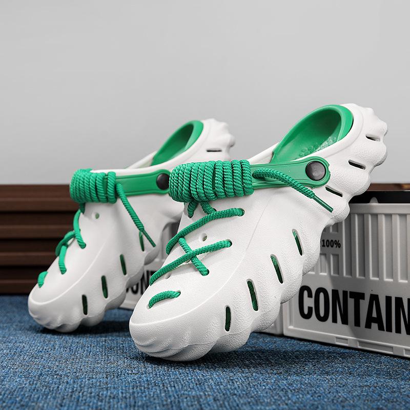 Мужские летние туфли с кокосовыми отверстиями - Нескользящие пляжные сандалии двойного назначения и спортивные шлепанцы