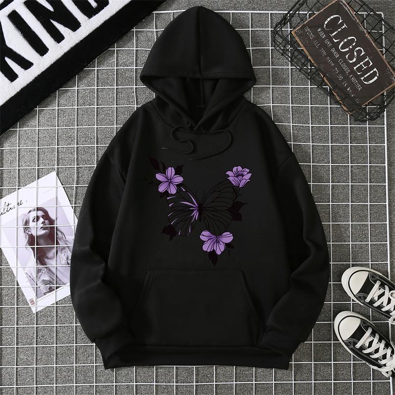 Flower Printing Women Hoody Harajuku Loose Sweatshirt Fleece Warm Comfortable Hoodies Vintage Autumn Crewneck Woman Top