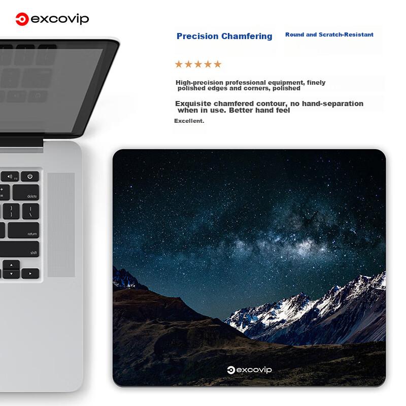 EXCO Glass Mouse Pad, Professional Photovoltaic Mouse Pad, Hard Keyboard Desk Mat, Computer Laptop Large Pad, 300*260mm, Snow Mountain Starry Sky 0161