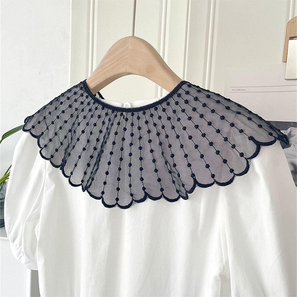 Pearls Fake Collar Embroidered Lace Shawl Casual Clothes Accessories Women Ladies