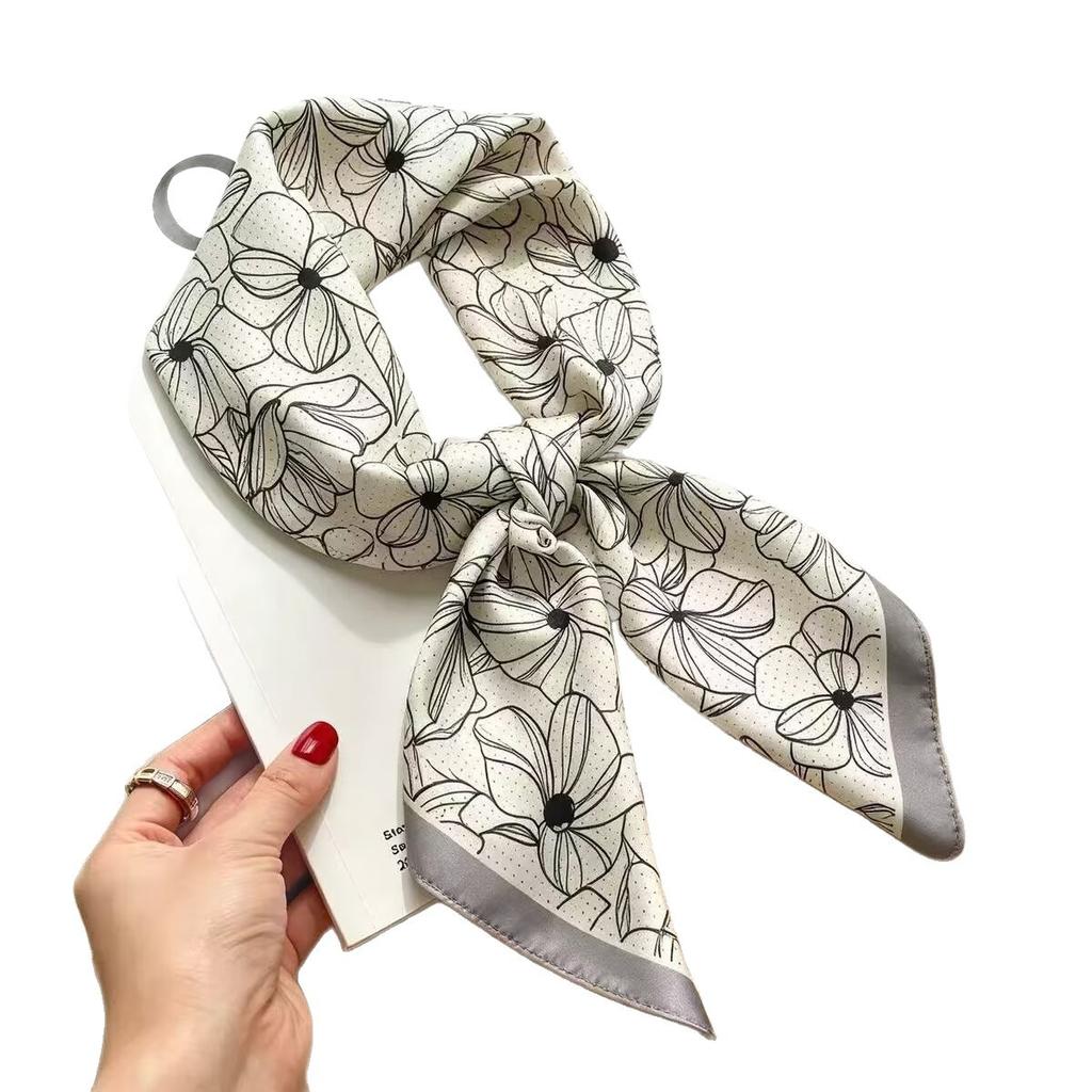 New white 71CM premium silk scarf women's neck protector scarf spring and autumn retro scarf shawl tied bag straight hair