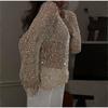 Elegant Women's Sequins Hollow Out Pullover Loose Knit O-neck Long Sleeve Female Sweater 2025 Spring Summer Lady Sexy Glitter Pullovers