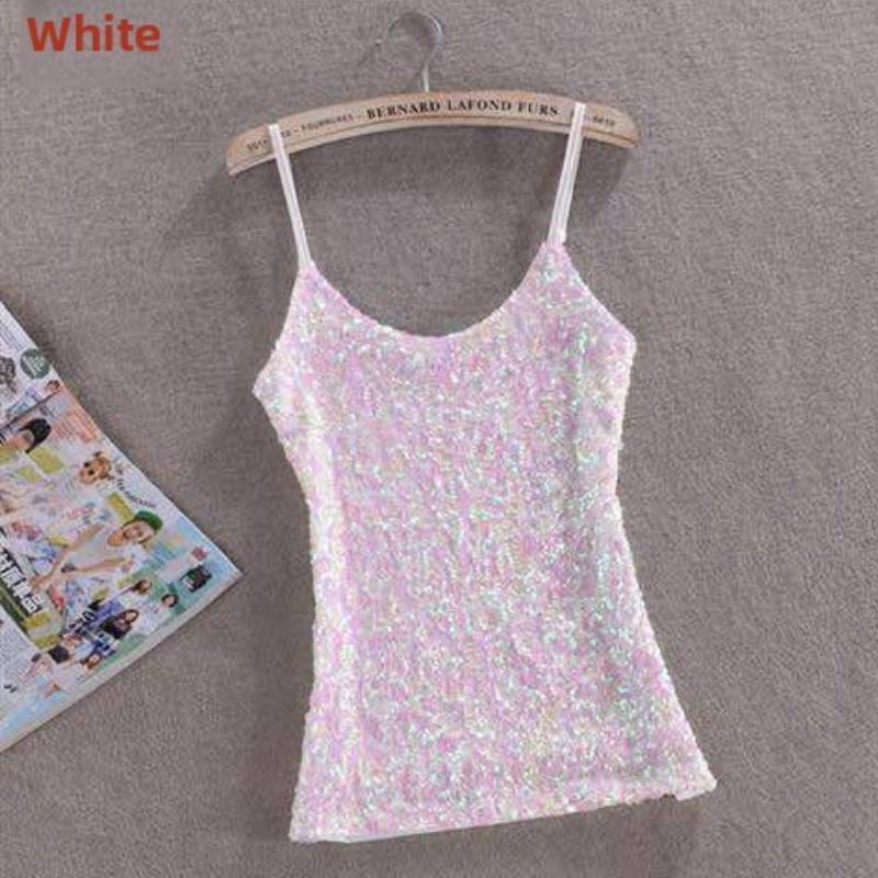 Polyester Sequin Tank Top For Women Spring Slim Fit Casual Blouse
