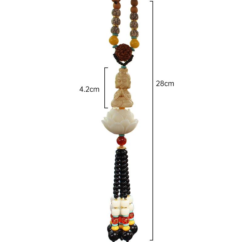 Car Pendant Wood Carved Lotus Buddha Car Rearview Mirror Pendant Decoration Auto Interior Accessories Bring Safety Luck