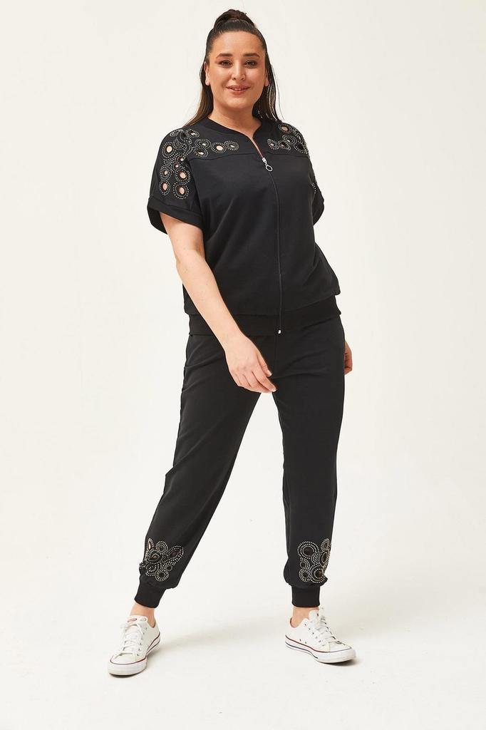 Женский модный комплект спортивного костюма большого размера, большой размер, прозрачный летний комплект с каменным принтом, зеленый спортивный костюм с короткими рукавами